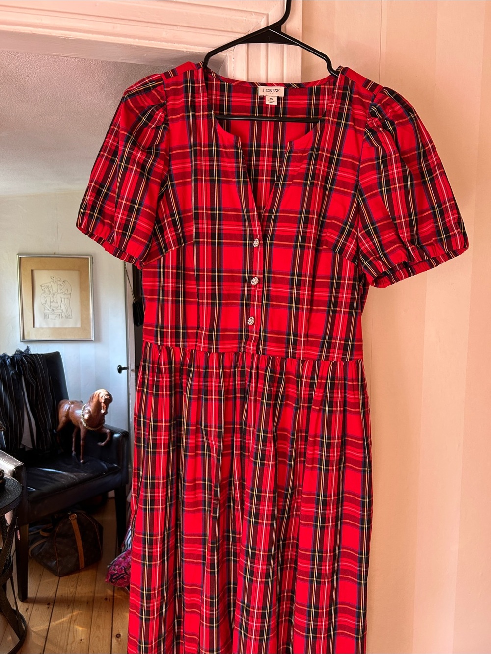 J. Crew Red Plaid Midi Dress